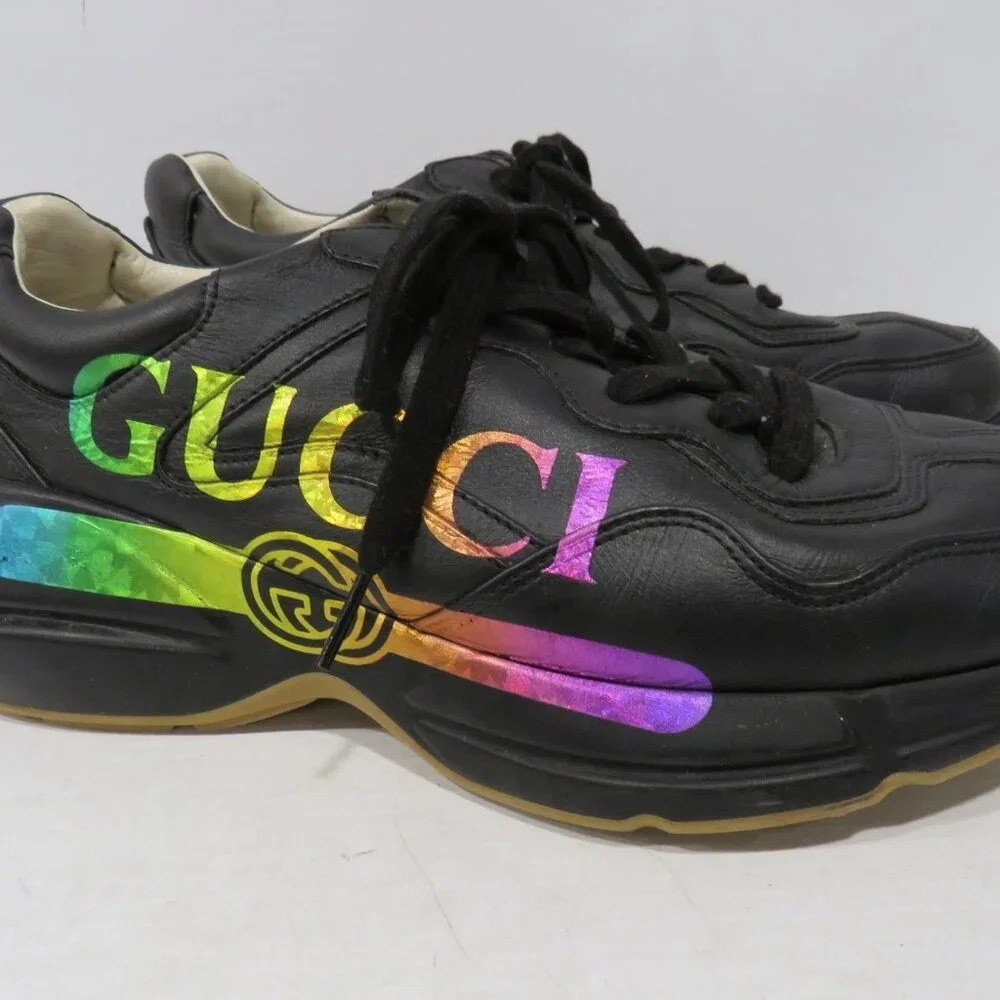 Authenticated GUCCI Rhyton Iridescent Rainbow Logo Sneakers Men's Sz 7.5 / Wm 9